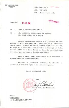 [Carta del Jefe de Gabinete de la Presidencia a Alcalde de Santiago]