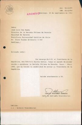 [Carta de agradecimiento del Jefe de Gabinete Presidencial dirigida al Director de la Revista Chilena de Derecho]