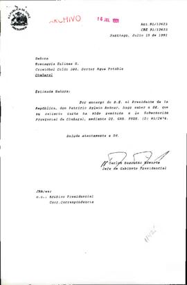 Carta ha sido remitida a la Gobernación Provincial de Chañaral, mediante Of. GAB. PRES. (0) 91/2474