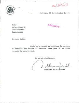 [Carta del Presidente Aylwin al Coro Catedral de Punta Arenas]