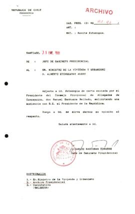 Remite carta del consejo provincial de allegados de Concepción, don Manuel Snahueza Mellado