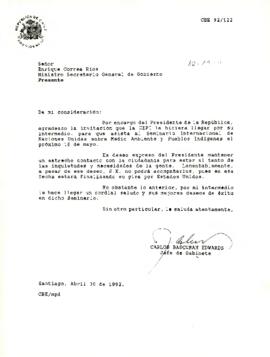 Carta de Carlos Bascuñan al Ministro Secretario General de Gobierno