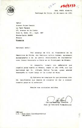 [Carta de Presidente Aylwin, dirigida a don Alonso Rojas]