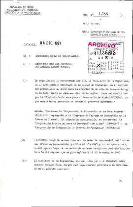 [Carta del Intendente de la XI Región de Aisén diigida al Ministro del Interior, referente a Corporación Privada de Desarrollo]