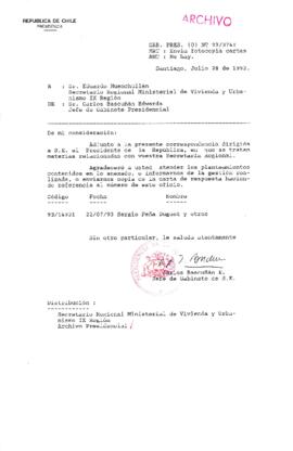 [Oficio Gab. Pres. Ord. N° 3745 de  Jefe de Gabinete Presidencial, remite copia de carta que se indica]