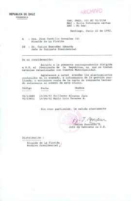 [Carta del Jefe de Gabinete de la Presidencia a Alcaldesa (S) de La Florida]