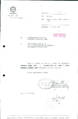 [Oficio del Vicepresidente Ejecutivo de la Comisión Chilena del Cobre, referente a Memoria Anual 1991]