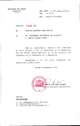 Remite fotocopia a Gobernador Provincial de Quillota