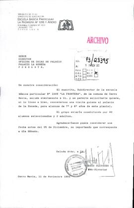 [Carta del Subdirector del Colegio La Frontera de Cerro Navia mediante la cual solicita una visita guiada al Palacio de La Moneda]