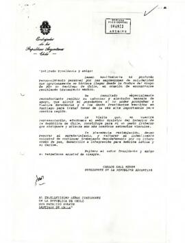 [Carta de agradecimiento del Presidente de Argentina]