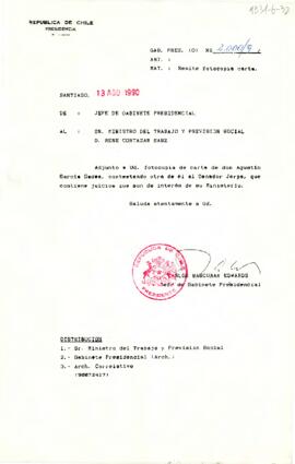[Se remite carta de don Agustín García a Ministro de Trabajo y Previsión Social]