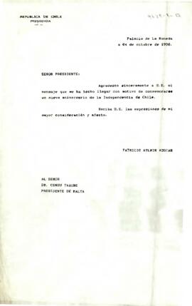 [Carta de S.E El Presidente de la República a Presidente de Malta]