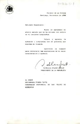 [Carta dirigida a Gobernador Provincial de San Felipe en respuesta a saludo de cumpleaños]