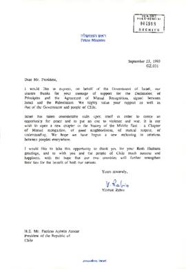 [Carta enviada por Primer Ministro de Israel]