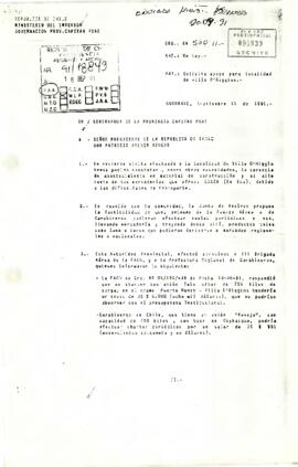 [Carta de Gobernador Provincia Capitán Prat solicitando apoyo para la localidad de Villa O'Higgins]