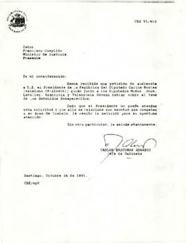 [Petición de Audiencia al Presidente de la República por parte de el Diputado Carlos Montes y otros sobre el tema de los detenidos desaparecidos]
