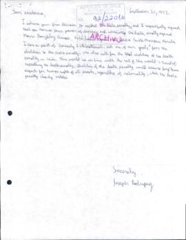 [Carta dirigidas al Presidente Patricio Aylwin referente a solicitud des de conmutación de pena de muerte]