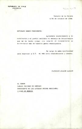 [Carta de S.E El Presidente de la República a Presidente de México]