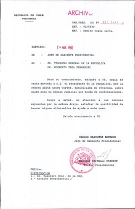 [Carta del Jefe de Gabinete de la Presidencia a Tesorero General de la República]