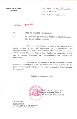 [Carta del Jefe de Gabinete de la Presidencia a Ministro de Economía]