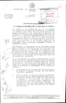 Declaración de Cochabamba III Reunión Latinoamericana de Ministros de Minería y Metalurgía
