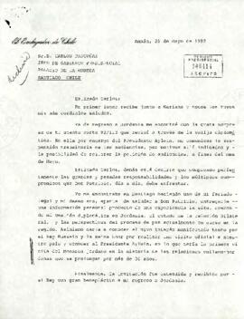 [Carta de Embajador de Chile en Jordania dirigida a Jefe de Gabinete]