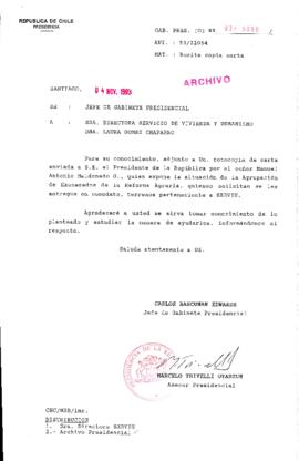 [Oficio Gab. Pres. N° 5660 de Jefe de Gabinete Presidencial, remite copia de carta que se indica]