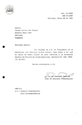 Carta remitida a la Dirección General de Policía de Investigaciones