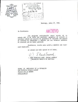 [Mensaje del Arzobispo Emérito de Santiago dirigido al Presidente Patricio Aylwin]