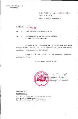 [Oficio del Jefe de Gabinete Presidencial dirigido al Alcalde Temuco, Sr. Camilo Salvo]