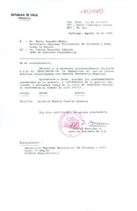 [Carta de Jefe de Gabinete de la Presidencia a SEREMI de Vivienda II Región]