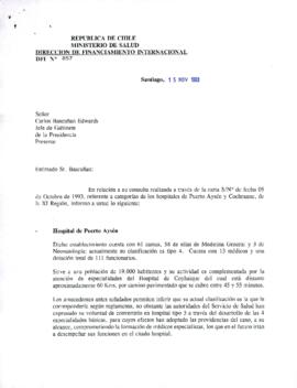 [Documento del Ministerio de Salud mediante el cual se informa al Gabinete Presidencial las categorías de los hospitales de Puerto Aysén y Cochranne]
