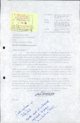 [Carta dirigida al Presidente Patricio Aylwin, referente a Proyecto de Instalación de Industria Cerámica en la ciudad de Arica]