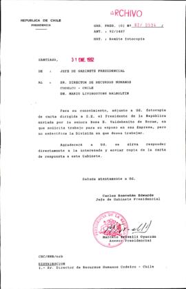 [Carta del Jefe de Gabinete de la Presidencia a Director de RRHH de Codelco]