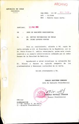 [Oficio Ord. N° 1400 de Jefe de Gabinete Presidencial, remite copia de carta que indica]
