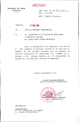 [Carta del Jefe de Gabinete de la Presidencia a Intendente de la XII Región]