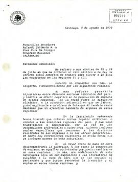 [Carta del Presidente Patricio a Senadores de la República]