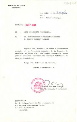 [Se remite carta de Presidente Ejecutivo de la Compañía de Teléfonos de Chile S.A, a Subsecretario de Telecomunicaciones]