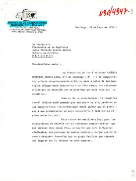 [Carta de Sindicatos MACHASA COMPLEJO TEXTIL LTDA. solicitando entrevista con el Presidente].