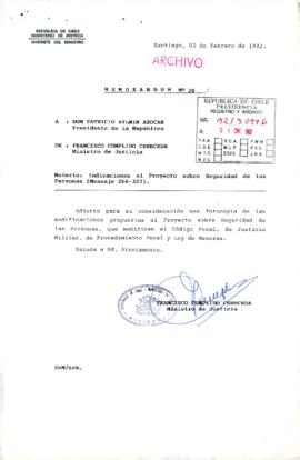 [Memorandum N° 20 de Ministro de Justicia, indicaciones a proyecto sobre seguridad de las personas]