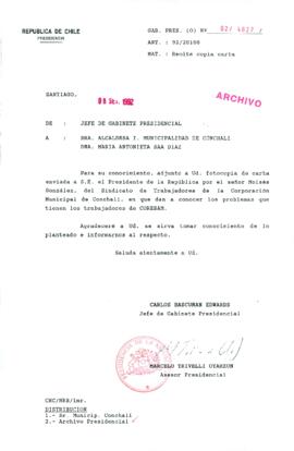 [Carta del Jefe de Gabinete de la Presidencia a Alcaldesa de Conchalí]