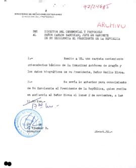 [Carta del Director de Protocolo del Ministro de RREE al Jefe de Gabinete Presidencial]