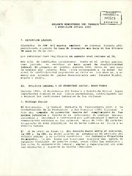 Balance ministerio del trabajo y previsión social 1992