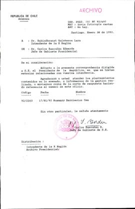 [Carta del Jefe de Gabinete de la Presidencia al Intendente de la X Región]