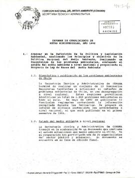 Informe de cumplimientos de metas ministeriales, año 1992.