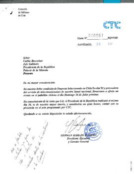 [Solicita presencia de Prensidente en acto de CTC en pabellón de Chile en Sevilla '92]