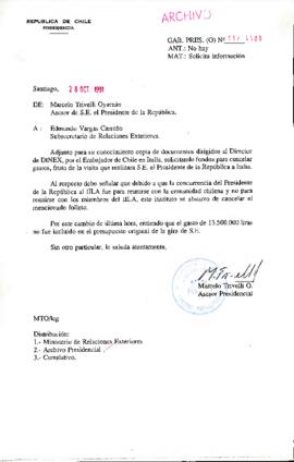[Oficio del Asesor Presidencial dirigido al Subsecretario de Relaciones Exteriores, Edmundo Varga...