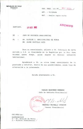 [Carta del Jefe de Gabinete de la Presidencia a Alcalde de Ñuñoa]