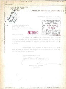 [Fax de Cámara de Comercio de Antofagasta, remite "Propuesta de Desarrollo de II Región"]