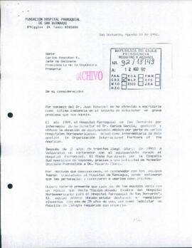 [Carta del Médico Director del Hospital Parroquial de San Bernardo dirigida al Jefe de Gabinete Presidencial]
